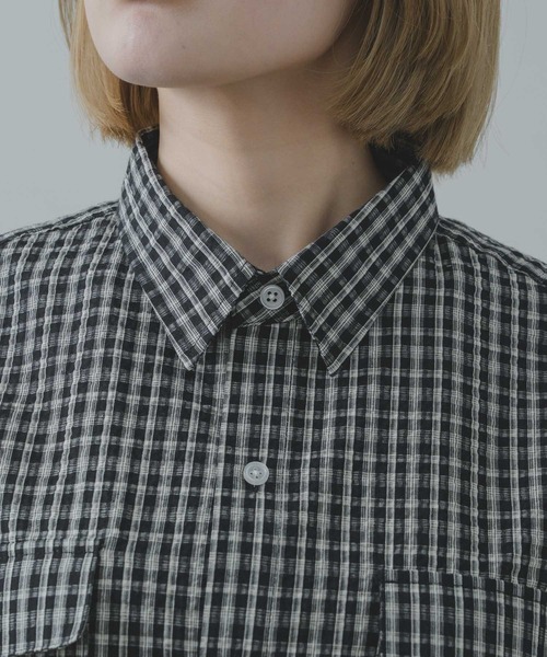 flaner（フラネ）の「Seersucker check shirt / シアサッカーチェックシャツ（シャツ/ブラウス・レディース・ブラック/ネイビー・MEDIUM/LARGE）」の13枚目の写真