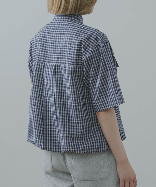 flaner（フラネ）の「Seersucker check shirt / シアサッカーチェックシャツ（シャツ/ブラウス・レディース・ブラック/ネイビー・MEDIUM/LARGE）」の20枚目の写真