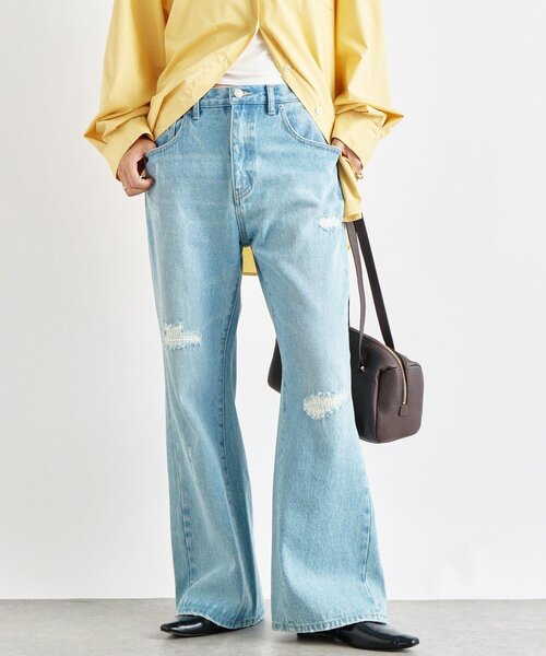 RIVE DROITE（リヴドロワ）の「【MONN.:.(モン)】セミフレアリペアデニム（デニムパンツ・レディース・グレー/サックスブルー・40/38/36）」の2枚目の写真