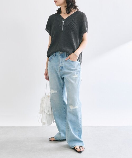 RIVE DROITE（リヴドロワ）の「【MONN.:.(モン)】セミフレアリペアデニム（デニムパンツ・レディース・グレー/サックスブルー・40/38/36）」の19枚目の写真