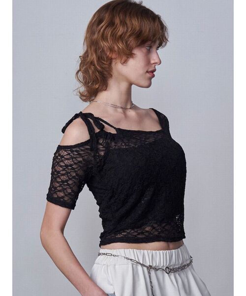 EMODA（エモダ）の「レーススキンフィットトップ（Tシャツ/カットソー・レディース・ホワイト/ブラック/ブラウン・FREE）」の10枚目の写真
