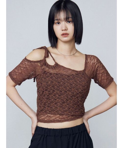 EMODA（エモダ）の「レーススキンフィットトップ（Tシャツ/カットソー・レディース・ホワイト/ブラック/ブラウン・FREE）」の13枚目の写真