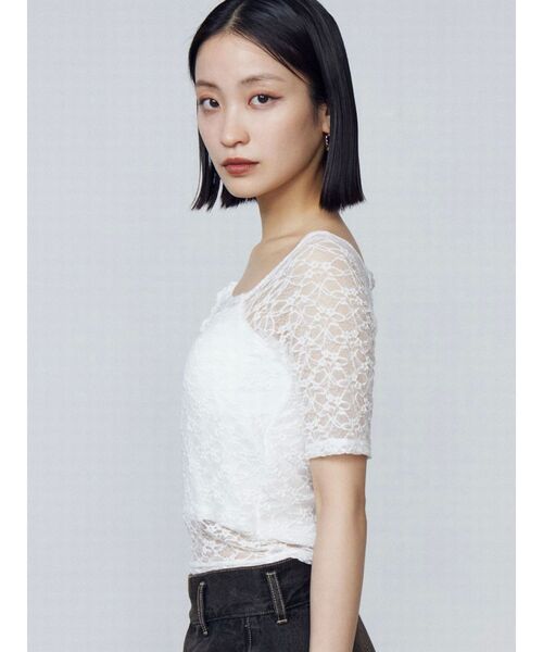 EMODA（エモダ）の「レーススキンフィットトップ（Tシャツ/カットソー・レディース・ホワイト/ブラック/ブラウン・FREE）」の18枚目の写真