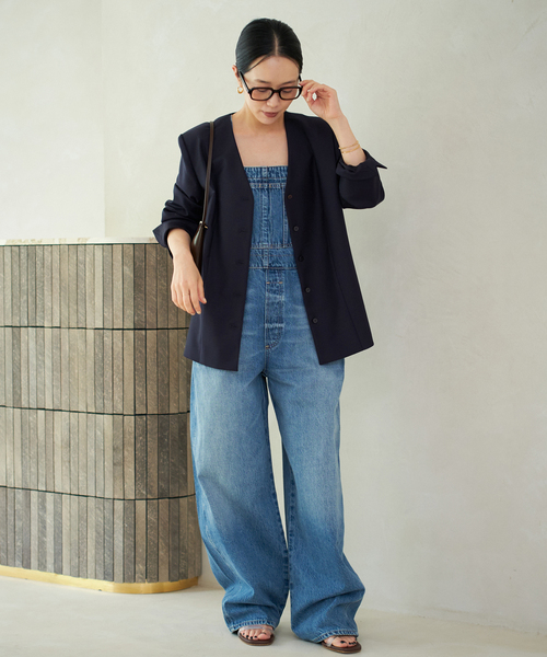 plage プラージュ　ストライプ ノーカラージャケット ネイビー STRIPE SUMMER ジャケット（ノーカラージャケット）｜Plage