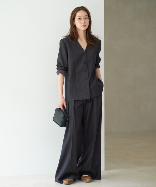 plage（プラージュ）の「WO SE SH ジャケット（ノーカラージャケット・レディース・ネイビー/チャコールグレー・38/36）」の5枚目の写真