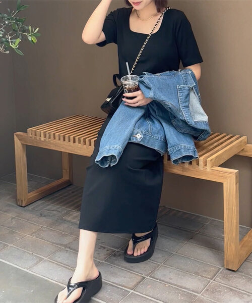 KOBE LETTUCE（コウベレタス）の「2wayナローマキシワンピース（ワンピース・レディース・グレー系/ブラック/グレイッシュベージュ/ブラック系/チャコール/ベージュ系/ネイビー/ネイビー系・M1/MP/PM/M）」の3枚目の写真