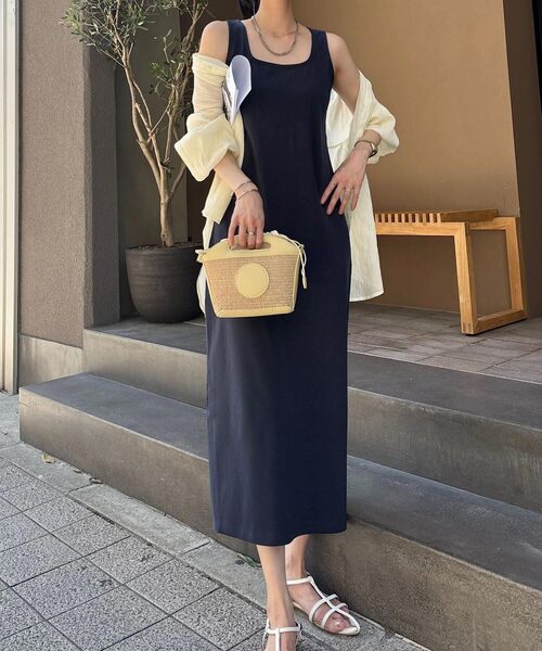 KOBE LETTUCE（コウベレタス）の「2wayナローマキシワンピース（ワンピース・レディース・グレー系/ブラック/グレイッシュベージュ/ブラック系/チャコール/ベージュ系/ネイビー/ネイビー系・M1/MP/PM/M）」の8枚目の写真