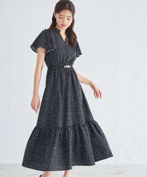 tocco closet(トッコ クローゼット)の「パールビジューベルト付きドットワンピース(ワンピース・レディース・ブラック/ネイビー/オフホワイト・M)」の4枚目の写真