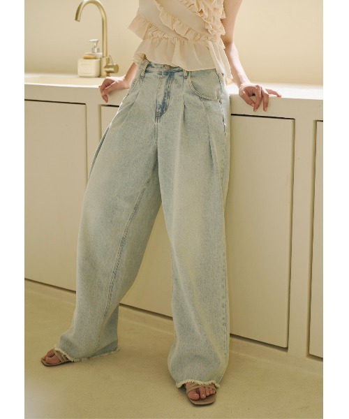 パンツ emor tuck wide denim pants セール】emor tuck wide denim pants（デニムパンツ