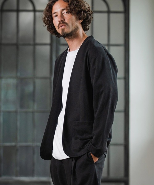 【美品】 Magine セットアップ　ノーカラー ジャケット 麻調ノーカラージャケット 紺 セットアップ着用可【AOKI公式通販】
