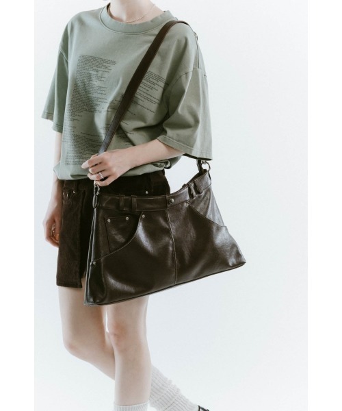 Knuth Marf(クヌースマーフ)の「leather denim shoulder bag(ショルダーバッグ・レディース・ブラウン/グレー・ONE SIZE)」の5枚目の写真