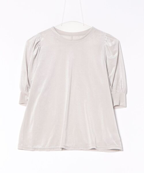 STRAWBERRY-FIELDS（ストロベリーフィールズ）の「【雑誌掲載アイテム】シアーベロア_シアーベロアギャザースリーブトップス（Tシャツ/カットソー・レディース・ブラック/グレイッシュベージュ/ピンク・2）」の6枚目の写真