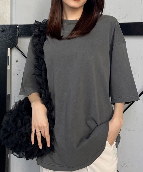 DOUBLE STEAL(ダブルスティール)の「ピグメントBIG Tシャツ(Tシャツ/カットソー・メンズ・アイボリー/サックスブルー/チャコールグレー・MEDIUM/LARGE)」の4枚目の写真