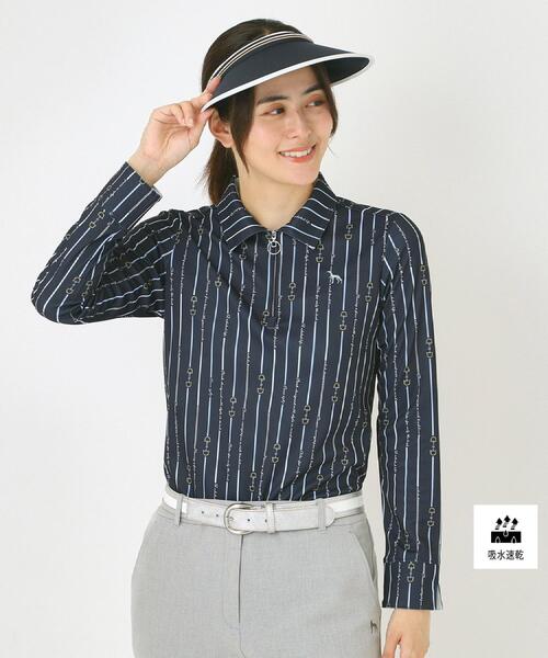 adabat（アダバット）の「【吸水速乾】ビットストライプ長袖ポロシャツ（ポロシャツ・レディース・ピンク系1/ネイビー系・42/38/40/36）」の2枚目の写真