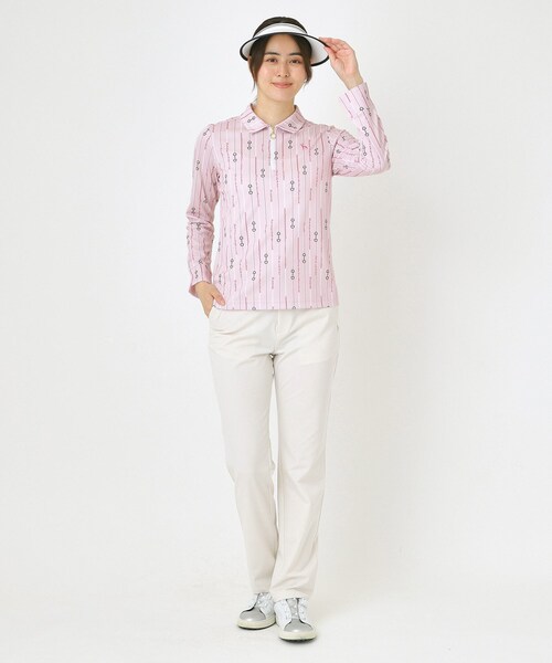 adabat（アダバット）の「【吸水速乾】ビットストライプ長袖ポロシャツ（ポロシャツ・レディース・ピンク系1/ネイビー系・42/38/40/36）」の4枚目の写真