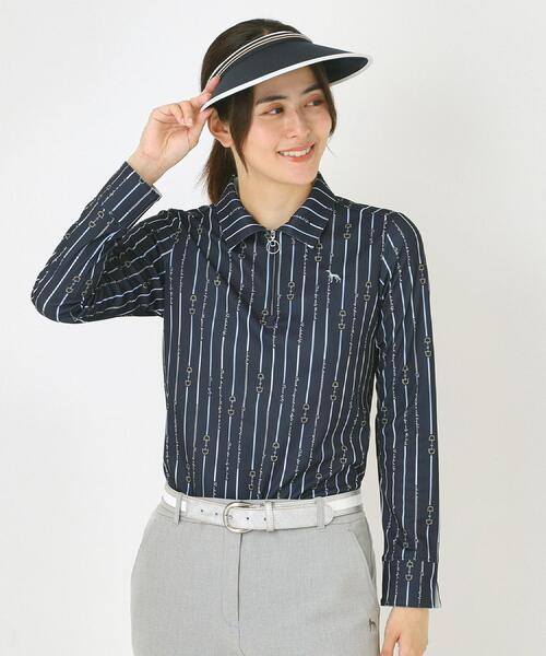 adabat（アダバット）の「【吸水速乾】ビットストライプ長袖ポロシャツ（ポロシャツ・レディース・ピンク系1/ネイビー系・42/38/40/36）」の7枚目の写真