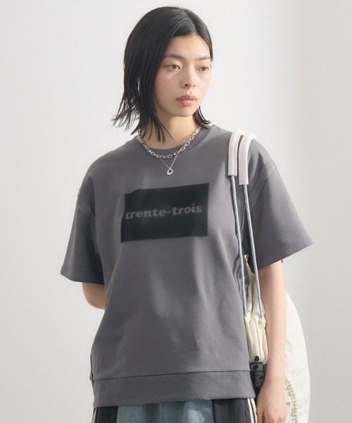 Paradise Picnic(パラダイスピクニック)の「33℃ ラバーブラシプリントプルオーバー(Tシャツ/カットソー・レディース・チャコールグレー/ブラック・FREE)」の2枚目の写真