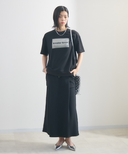 Paradise Picnic(パラダイスピクニック)の「33℃ ラバーブラシプリントプルオーバー(Tシャツ/カットソー・レディース・チャコールグレー/ブラック・FREE)」の4枚目の写真