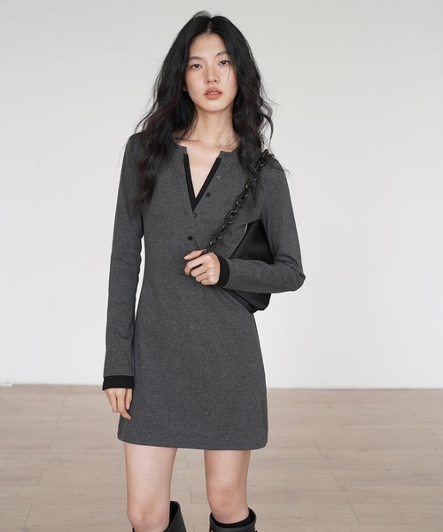 バイカラーVネックミニワンピース EM25a014【EIGHTHMONTH