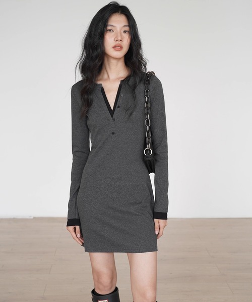 バイカラーVネックミニワンピース EM25a014【EIGHTHMONTH