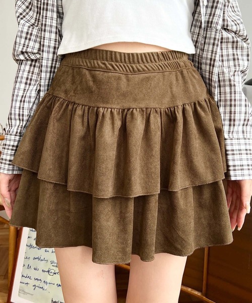 moment+(モーメントプラス)の「スエードティアードミニスカパン(スカート・レディース・キャメル/ライトベージュ/ブラウン・M)」の11枚目の写真