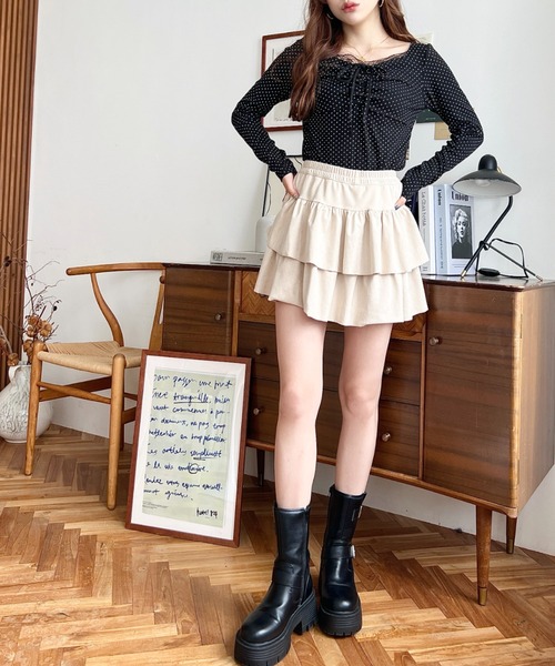 セール】スエードティアードミニスカパン（スカート）｜moment+