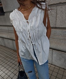esutoreja | シャーリングリボンブラウス(シャツ/ブラウス)