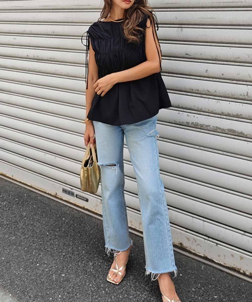 esutoreja（エストレジャ）の「シャーリングリボンブラウス（シャツ/ブラウス・レディース・ブラック/ホワイト・FREE）」の10枚目の写真