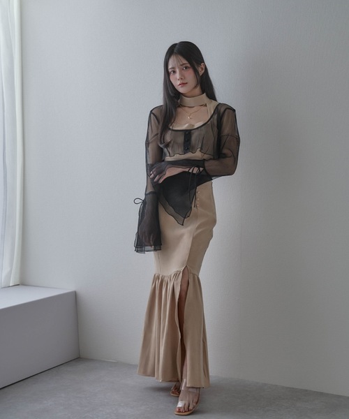 M DOLLY(エムドリー)の「*M DOLLY original* sheer pleats cardigan/シアープリーツカーディガン(カーディガン/ボレロ・レディース・アイボリー/ブラック・FREE)」の12枚目の写真
