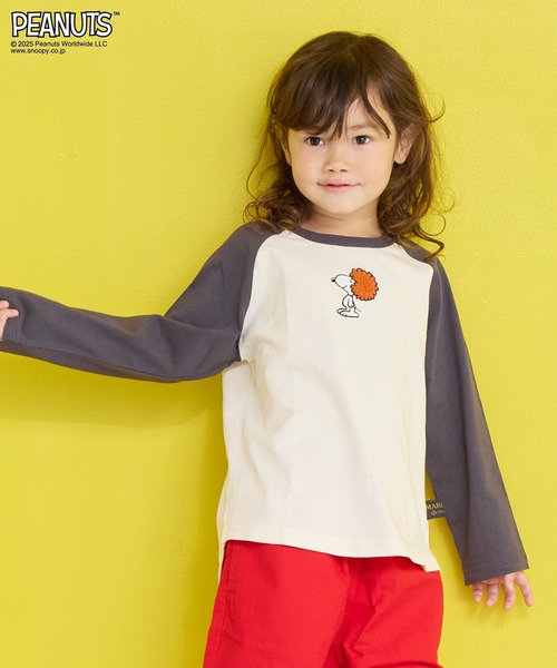 PEANUTS（ピーナッツ）の「【PEANUTS】スヌーピーラグランロンＴ（Tシャツ/カットソー・キッズ・ピンク/オフホワイト・80/90/95/100/110/120/130/140/150）」の2枚目の写真