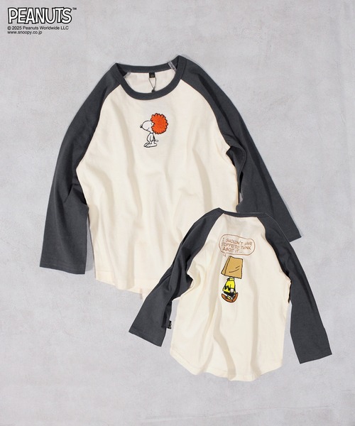 PEANUTS（ピーナッツ）の「【PEANUTS】スヌーピーラグランロンＴ（Tシャツ/カットソー・キッズ・ピンク/オフホワイト・80/90/95/100/110/120/130/140/150）」の9枚目の写真