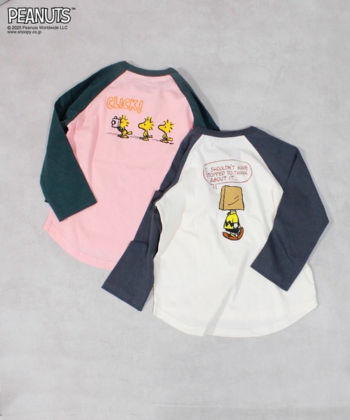 PEANUTS（ピーナッツ）の「【PEANUTS】スヌーピーラグランロンＴ（Tシャツ/カットソー・キッズ・ピンク/オフホワイト・80/90/95/100/110/120/130/140/150）」の8枚目の写真