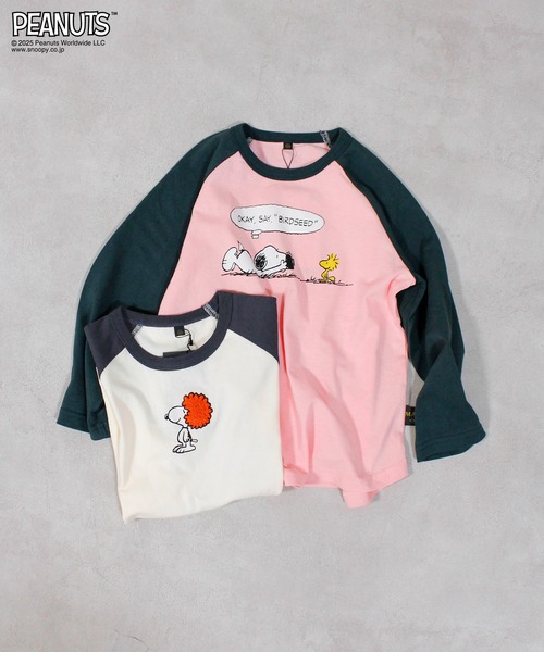 PEANUTS（ピーナッツ）の「【PEANUTS】スヌーピーラグランロンＴ（Tシャツ/カットソー・キッズ・ピンク/オフホワイト・80/90/95/100/110/120/130/140/150）」の6枚目の写真