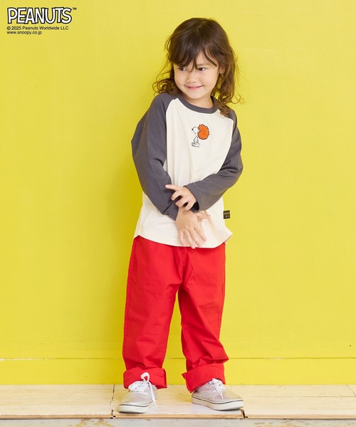 PEANUTS（ピーナッツ）の「【PEANUTS】スヌーピーラグランロンＴ（Tシャツ/カットソー・キッズ・ピンク/オフホワイト・80/90/95/100/110/120/130/140/150）」の11枚目の写真