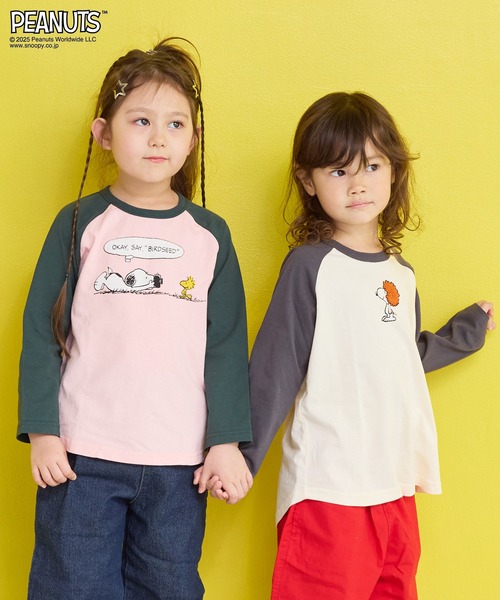 PEANUTS（ピーナッツ）の「【PEANUTS】スヌーピーラグランロンＴ（Tシャツ/カットソー・キッズ・ピンク/オフホワイト・80/90/95/100/110/120/130/140/150）」の3枚目の写真