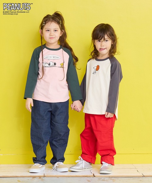PEANUTS（ピーナッツ）の「【PEANUTS】スヌーピーラグランロンＴ（Tシャツ/カットソー・キッズ・ピンク/オフホワイト・80/90/95/100/110/120/130/140/150）」の4枚目の写真
