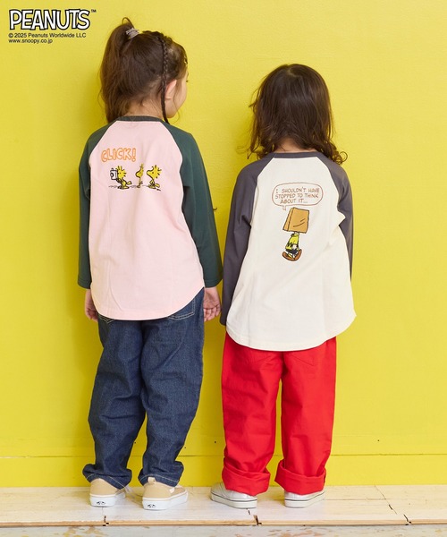 PEANUTS（ピーナッツ）の「【PEANUTS】スヌーピーラグランロンＴ（Tシャツ/カットソー・キッズ・ピンク/オフホワイト・80/90/95/100/110/120/130/140/150）」の5枚目の写真