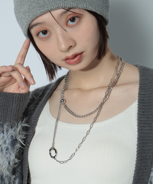 PAGEBOY(ページボーイ)の「チェーン2連ネックレス(ネックレス・レディース・ブラック/シルバー・FREE)」の1枚目の写真