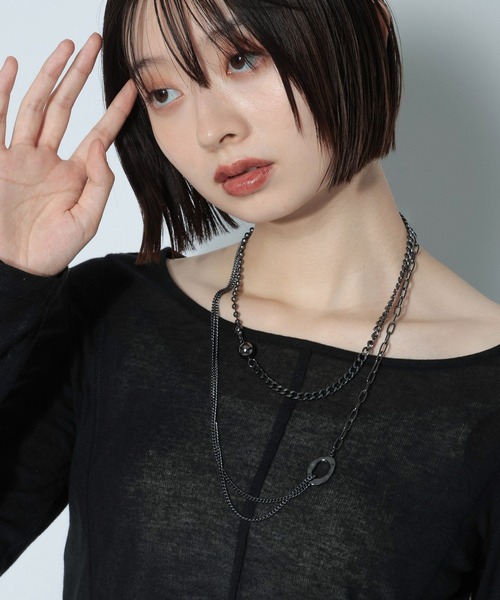 PAGEBOY(ページボーイ)の「チェーン2連ネックレス(ネックレス・レディース・ブラック/シルバー・FREE)」の2枚目の写真