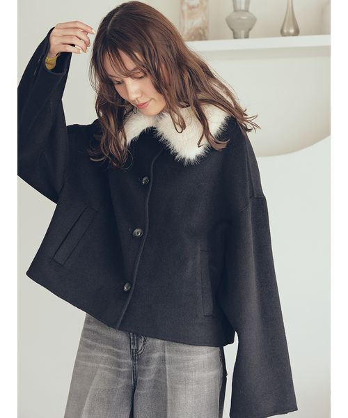 Mila Owen ショートリバーダプルコート Sサイズ 2wayファーカラーリバーショートコート（チェスターコート）｜Mila