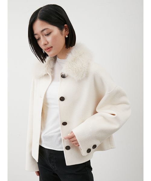 セール】2wayファーカラーリバーショートコート（チェスターコート