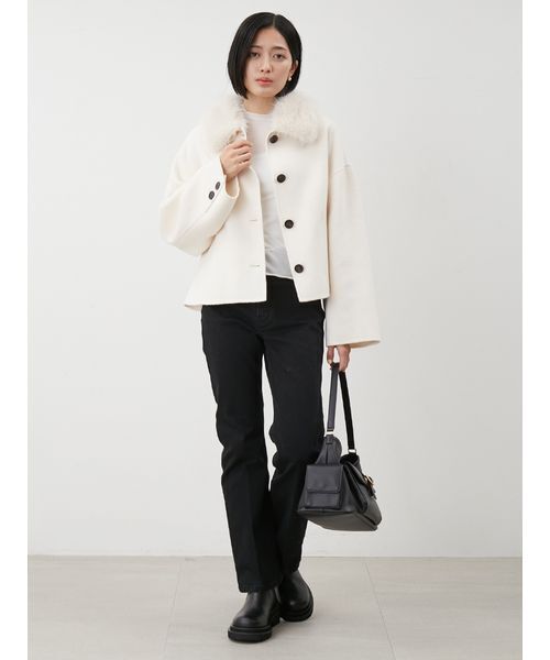 セール】2wayファーカラーリバーショートコート（チェスターコート