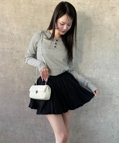 SHEPP（シープ）の「【お気に入り数5千人突破!/新色アイボリー・グレー追加】ボーダー ヘンリーネック ロンT/長袖（Tシャツ/カットソー・レディース・ブラック/ベージュ/アイボリー/グレー・M/S）」の9枚目の写真