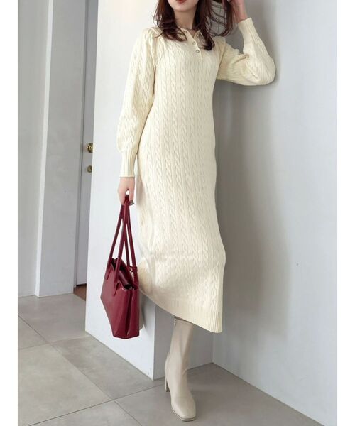 POLO BCS（ポロ ビーシーエス）の「【POLO BCS コラボ】ケーブルポロニットワンピース（ワンピース・レディース・ピンク/オフホワイト/ネイビー・MEDIUM/SMALL）」の4枚目の写真