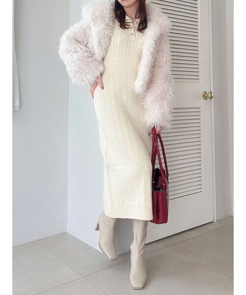 POLO BCS（ポロ ビーシーエス）の「【POLO BCS コラボ】ケーブルポロニットワンピース（ワンピース・レディース・ピンク/オフホワイト/ネイビー・MEDIUM/SMALL）」の6枚目の写真