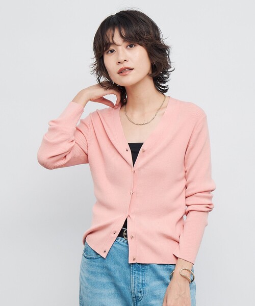 セール】《手洗い可能》リブ斜め柄Vネックカーディガン（カーディガン