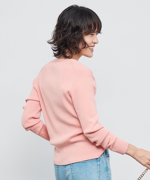 セール】《手洗い可能》リブ斜め柄Vネックカーディガン（カーディガン