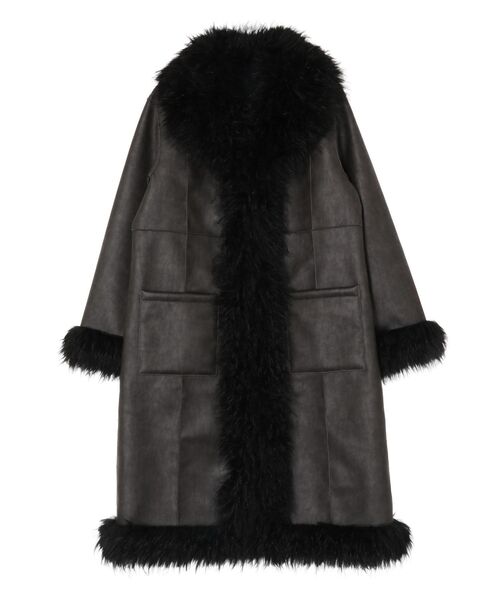 EVRIS(エヴリス)の「フェイクファームートンロングコート(ムートンコート・レディース・ブラック/ベージュ・FREE)」の4枚目の写真