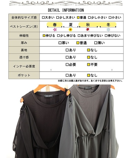 GOLDJAPAN(ゴールドジャパン)の「オープンショルダー重ね着風ペプラムチュニック【大きいサイズ対応】(チュニック・レディース・ブラック/チャコール・LL/3L/4L/5L)」の21枚目の写真