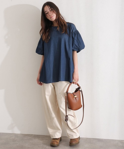 ElegChic（エレグシック）の「エアリーデニム 袖パフスリーブシャツ（Tシャツ/カットソー・レディース・ネイビー/ネイビー系・4L/M/XL）」の3枚目の写真